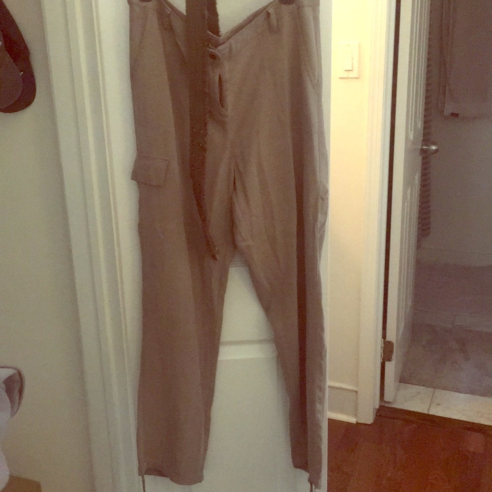 Silk pants - army green with belt